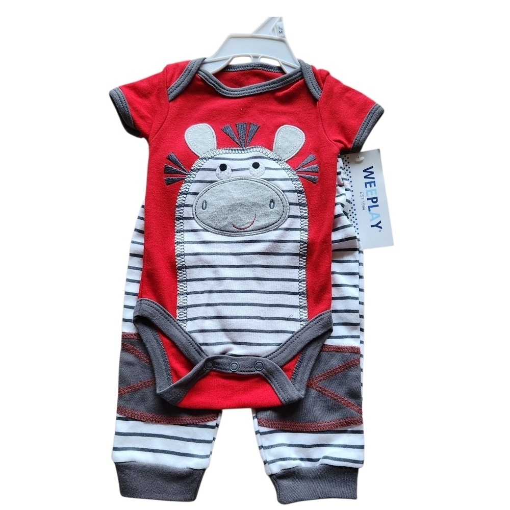 Weeplay Red and Gray Zebra Baby Onesie Set